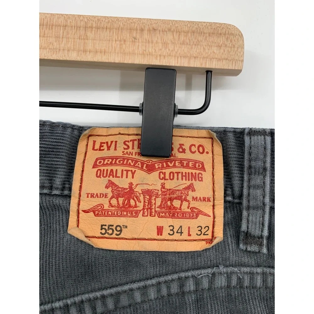 Vintage Levis 559 Jeans Mens 34x32 Gray Corduroy Relaxed Straight Leg Fall